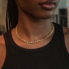 Introducing the Figaro Necklace in Yellow Gold, now in 6mm! This classic everyday chain features an iconic design of three small circular links followed by a large oval link and finished with our signature GLD clasp. Whether you're getting ready for a night out or keeping it casual, this is the perfect piece to accessorize your fit. Pair it with the 6mm Figaro Bracelet to complete the matching set! This product is guaranteed for life - GLD will repair the item should you experience any defects i Cuban Link Necklace With Oval Links For Gift, Cuban Link Necklace With Oval Links As Gift, Oval Link Cuban Necklace With Solid Construction Gift, Gift Cuban Link Necklace With Solid Oval Link, Elegant Yellow Gold Cuban Link Necklace, Classic Gold Plated Cuban Link Necklace With Figaro Chain, Luxury Figaro Chain Necklace With Oval Links, Classic Gold-plated Cuban Link Necklace With Figaro Chain, Modern Cuban Link Necklace With Figaro Chain As Gift