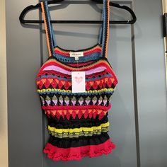 Colorful Knitted Tank Top Brand New And Never Worn Multicolor Knit Top For Spring Beach Outing, Multicolor Knit Top For Spring Beach Occasion, Multicolor Knit Beach Tops, Multicolor Knitted Tops For Spring, Multicolor Pointelle Knit Top, Multicolor Knitted Tops For Summer, Casual Multicolor Pointelle Knit Top, Multicolor Knit Tops, Multicolor Open Knit Top For Summer