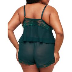 This chiffon camisole top features an unlined, flyaway front with functional ties and fully adjustable straps, and it coordinates perfectly with the classic tap shorts with lace trim hem and elastic waistband. Shorts With Lace Trim, Tap Shorts, Ponderosa Pine, Shipt Shopper, Romantic Look, Adore Me, Pine Green, Short Pajama Set, Pajama Shorts