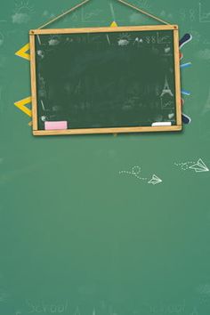 a chalkboard with some writing on it hanging from a rope over a green wall