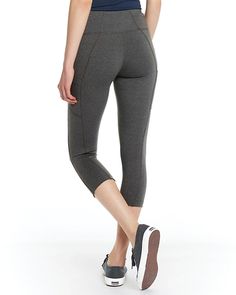 These streamlined cropped leggings have a hidden pocket at the waist and flatlock seaming front and back for a slim, flattering fit. Fitted. Pull-on style. Mid rise. Double-layer waistband with in-seam pocket. Side pockets. Cropped length; slim leg. Supplex nylon/spandex jersey with a wicking finish. Seam detail cropped pocket leggings by Garnet Hill. Mid-rise Yoga Pants With Pockets, Mid-rise Elastane Yoga Pants With Pockets, Fitted Casual Yoga Pants With Functional Pockets, Versatile Fitted Yoga Pants With Side Pockets, Stretch Mid-rise Activewear With Hip Pockets, Comfort Stretch Leggings With Pockets, Stretch Mid-rise Leggings With Side Pockets, Comfort Stretch Elastane Leggings With Pockets, Stretch Leggings With Pockets For Work