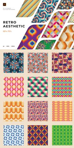 an image of different patterns and colors on the cover of a book with text that reads retro aesthetic