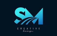 the letter s and m logo is made up of two overlapping shapes, one with an arrow