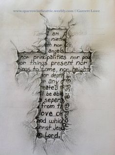 a drawing of a cross with words written on it