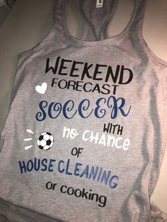 "Soccer Mom Shirt - Soccer Mom Tshirt - Game Day Shirt - Weekend Forecast Shirt - Busy Mom Shirt - Mom Life Shirt - Sports Mom Shirt Weekend Forecast? SOCCER of course! Cute and Funny Shirt for that mom or dad that spends all his/her time on the field! ** customize with accents of red or blue! You choose! See examples! ** This is a soft shirt - 50/50 Cotton Polyester blend UNISEX cut. Women's Razorback Tank Top is another option. Please read further down and view the following size chart and ord Casual Moisture-wicking Tops For Team Events, Casual Moisture-wicking Shirt For Team Events, Casual Breathable Tops For Team Events, Cotton Moisture-wicking Top For Football Season, Athletic Heather Sports Fan Top With Graphic Print, Athletic Heather Tops For Sports Fans, Athletic Heather Moisture-wicking Tops For Sports, Moisture-wicking Athletic Heather Top For Sports, Athletic Heather Team Spirit Sports Top