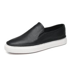 Category:Loafers  Slip-Ons,Sneakers; Upper Materials:Leather; Season:Summer,Spring; Gender:Men's; Toe Shape:Round Toe; Style:Casual,Sporty; Outsole Materials:Rubber; Occasion:Outdoor,Daily; Closure Type:Slip-on; Pattern:Solid Colored; Listing Date:01/04/2024; 2024 Trends:Skate Shoes; Size chart date source:Provided by Supplier. Casual Black Slip-on Sneakers With Contrast Sole, Casual Black Slip-ons With Contrast Sole, Casual Black Slip-ons With Leather Sole, Summer Leather Slip-on Shoes With Textured Sole, Casual Leather Slip-ons For Streetwear, Casual Slip-on Leather Shoes With Stitched Sole, Summer Slip-on Leather Shoes With Textured Sole, Casual Summer Slip-on Loafers, Casual Boat Shoes With Round Toe For Summer