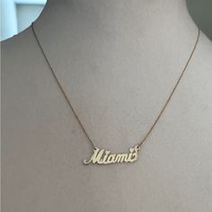 14kt Gold “Miami” Necklace Used Once In Like New Condition Super Cute! My Receipt Is Provided From Etsy *Price Firm Cheap Adjustable Yellow Gold Name Necklace, Cheap Yellow Gold Pendant Name Necklace, 14k Yellow Gold Name Necklace With Hallmark, Classic Gold Hallmark Name Necklace, Gold Hallmark Nameplate Necklace, 14kt Gold Jewelry, 14kt Gold, Gold Yellow, Womens Jewelry Necklace