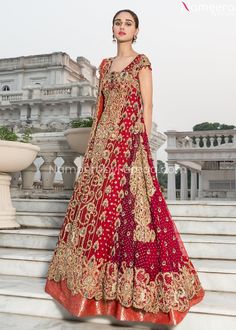 Latest Pakistani Red Wedding Dress Online 2021 Front Look Golden Gown, Red Bridal Dress, Red Wedding Dress, Pakistani Bridal Dresses, Pakistani Bridal Wear, Gowns Online, Chiffon Gown, Pakistani Bridal, Online Wedding Dress