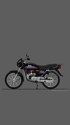 a black and blue motorcycle on a gray background