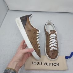 Louis Vuitton Brown Reverse Lv Monogram Low Top Front Row Sneaker Size Eu 36.5 Us 6.5 Womens Comes With Dustbag 100% Authentic Stylish Low Top Sneaker With The Classic Lv Reverse Monogram Print *Brand New Laces* Coated Canvas Tongue Sturdy Rubber White Soles Louis Vuitton High Tops, Louis Vuitton Shoes Sneakers, Lv Sneakers, Louis Vuitton Sneakers, Sneakers Brown, Uniqlo Bags, Vintage Chanel Handbags, Louis Vuitton Brown, Lv Monogram