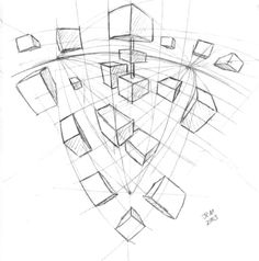 a drawing of an abstract structure with squares and rectangles in the shape of cubes