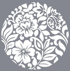 a white and gray floral design on a grey background