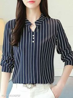 Matching Ideas, Striped Tops, Long Sleeve Blouses, Ladies Blouse Designs, Uk Clothing, Fashion Blouse Design, Dress Design, Ladies Tops Fashion