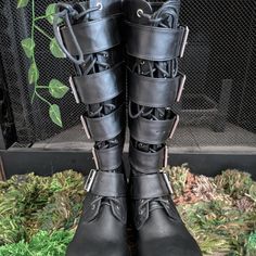 Brand New, Never Worn. I Have Too Big Of Calves To Fit In Them Vegan Leather. Https://Demoniacult.Com/Products/Trashville-518bpu?_pos=4&_psq=Trashville&_ss=E&_v=1.0 Alternative Style Black Boots With Round Toe, Black Round Toe Alternative Boots, Black Synthetic Alternative Style Boots, Alternative Black Closed Toe Boots, Black Closed Toe Alternative Boots, Alternative Style Black Closed Toe Boots, Alternative Style Synthetic Boots For Alternative Fashion, Black Lace-up Combat Boots In Alternative Style, Black Lace-up Combat Boots Alternative Style