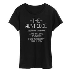 She will love showing off her style in this Women's The Aunt Code Graphic Tee. FEATURES Short sleeves ScoopneckFABRIC & CARE Cotton/Polyester Machine wash Imported Size: Xxl. Color: Black. Gender: female. Age Group: kids. Sisters Funny, Nail Art Wedding, Embroidered Tee, Funny True Quotes, Adulting Shirts, Mom Tees, Super Mom, How To Show Love, Art Wedding