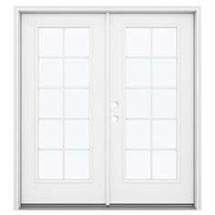 a white double door with glass panels