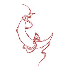 a drawing of a crescent moon on a white background with red lines in the middle