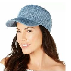 Inc Cap Blue Brimmed Baseball Cap For Beach, Casual Blue Brimmed Hat, Casual Light Blue Cap, Trendy Blue Brimmed Crochet Hat, Blue Visor Baseball Cap For Spring, Winter Blue Baseball Cap One Size, Winter Blue Baseball Cap One Size Fits Most, Light Blue Casual Baseball Cap, Casual Blue Crochet Hat