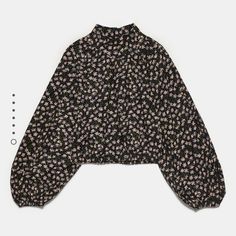 High Collar Sweatshirt With Long Balloon Sleeves. Elastic Trim. Bach Hidden In Seam-Zip Closure. Brand New Zara Black Blouse With Floral Print, Zara Black Floral Print Blouse, Black Floral Print Blouse For Fall, Zara Floral Print Tops For Work, Black Floral Print Tops For Fall, Chic Zara Tops With Floral Print, Zara Floral Print Casual Tops, Zara Casual Floral Print Tops, Zara Floral Print Tops For Fall