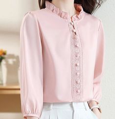 Patchwork Shirts Women, New Style Tops, Ruffle Collar Blouse, Patchwork Shirt, Gowns Wedding, Embroidery Blouse Designs, Women Tunic Tops, Fashion Top, Embroidery Blouse