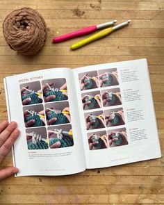 the book is open to show instructions on how to crochet with yarns