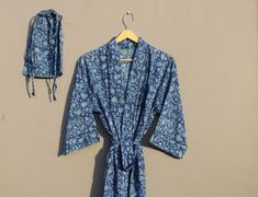 "Cotton kimono robes are perfect for lounging around the home or spa. Use our block print robe as a cover up on the beach or after a dip in the pool. Add a luxe, boho feel to your bridal shower. Versatile, soft and luxurious, our 100% cotton kimono robes are printed with azo-free dyes. Measurements : - *Length: 52\" Inches *Bust Around Size: 52\" Inches ( free size) *Shoulder: 21\" Inches *Sleeve Length: 14\" Inches *Sleeve hole: 9\" Inches *Arm hole 22\"inches *2 Side Pockets Size: Free Size Ki Printed Robe, Cotton Kimono, Print Kimonos, Pajama Robe, Womens Robes, Bird Prints, Block Print, Cover Up, Cotton Fabric