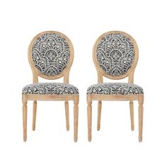 two chairs with black and white designs on them