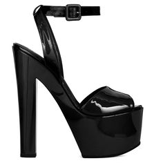 Sandals in eco-friendly black patent leather, with platform and adjustable ankle strap. Leather sole. Giuseppe Zanotti Platform Heels, Giuseppe Zanotti Shoes, Heel Caps, Black High Heels, Boots Outfit, Party Shoes, Black Patent Leather, Second Life, Womens High Heels