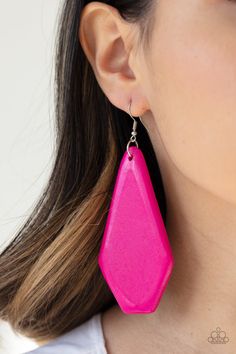 Paparazzi Accessories - Vacation Ready - Pink Earrings Trendy Fringe, Colorful Frames, Paparazzi Accessories, Fiery Red, White Rhinestone, Wooden Earrings, Silver Bars, Pink Earrings, Earring Sale