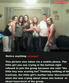 a group of women standing next to each other in front of a mirror with the caption, noticc anything strange?