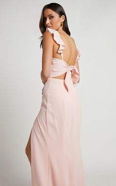 More Than This Maxi Dress In Blush | Showpo USA Thigh Split Dress, Split Dress Thigh, Split Dress, Clothes Shop, Latest Fashion For Women, Ruffle Dress, Bridesmaid Dresses, Split, Women's Fashion