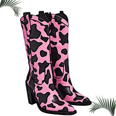 These Pink And Black Cowboy Boots Are Like Adding A Touch Of Vibrant Confidence To Your Wardrobe. Imagine The Bold Statement You’ll Make, Not Just With Their Striking Colors But With The Way They Reflect Your Unique Style And Fearless Attitude. These Boots Are More Than Just Footwear; They’re A Reminder That You Deserve To Stand Out And Feel Powerful With Every Step. The Combination Of Pink And Black Is Playful Yet Strong, Just Like You. Whether You're Dressing Up For A Night Out Or Adding Flair Pink High Ankle Heeled Boots For Spring, Pink Round Toe Mid-calf Boots For Spring, Pink Pointed Toe Mid-calf Boots For Spring, Pink High Heeled Boots For Fall, Spring Pink Mid-calf Boots With Round Toe, Casual Pink Mid-calf Boots For Spring, Spring Pink Heeled Boots With Reinforced Heel, Pink High Heel Boots For Spring, Trendy Pink High Heel Boots