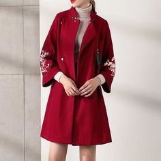 Classic China Wine Red Cheongsam Woolen Coat chinese Vintage - Etsy Long Fall Wedding Outerwear, Winter Wedding Long Coat, Traditional Red Winter Outerwear, Spring Wedding Long Coat Outerwear, Fall Wedding Outerwear With Floral Embroidery, Winter Wedding Outerwear With Buttons, Long Winter Wedding Outerwear, Spring Wedding Long Coat, Traditional Spring Wedding Outerwear