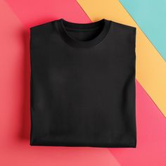 Mockup of Black Folded Tee, Colored Background MockUp, T Shirt Mockup, Clothing Mockup, Black T Mockup, Digital File Download. Black Plain T-shirt For Streetwear, Black Short Sleeve Cotton Sweatshirt, Black Short Sleeve Sweatshirt With Relaxed Fit, Black Short Sleeve Sweatshirt For Streetwear, Black Cotton Shirt With Branding, Long Sleeve Black T-shirt With Branding, Basic Black Crew Neck Tops, Black Long Sleeve T-shirt With Branding, Basic Black Plain Shirt