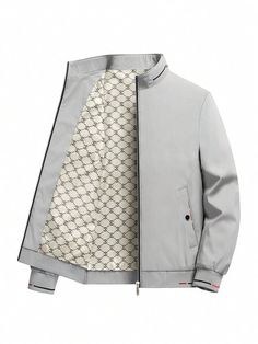 Spring Patchwork Long Sleeve Track Jacket, Gray Long Sleeve Windbreaker For Spring, Gray Cotton Outerwear With Zipper Closure, Gray Cotton Long Sleeve Windbreaker, Gray Long Sleeve Track Jacket With Zipper, Gray Cotton Outerwear With Stand Collar, Gray Fall Windbreaker, Spring Gray Patchwork Outerwear, Gray Long Sleeve Windbreaker For Fall