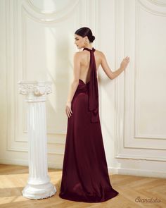 Silk Halter Dress-silk Slip on Halter Backless Dress-silk Open Back Floor Length-silk Bareback Floor Length Slip on Bridal Dress - Etsy Dress With Back Open, Backless Satin Dress, Backless Slip Dress, Halter Backless Dress, Silk Halter Dress, Dark Red Dresses, Dress Aesthetic, Dress Silk, Silk Gown