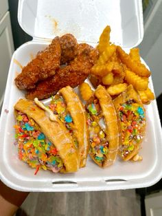 a foam container filled with different types of food