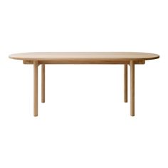 an oval table with two legs and a wooden top, against a white background the table is made out of wood