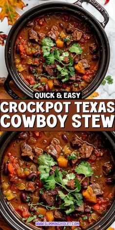 crockpot texas cowboy stew is an easy and delicious meal that's ready in under 30 minutes