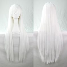 White 80cm Straight Sleek Long Full Hair Wigs Side Bangs Cosplay Costume Women 715569450912  eBay Anime Wigs, Cosplay Hair, Full Hair, White Blonde, Side Bangs, Wigs Online, Halloween Cupcakes, Anime Hair, Long Straight Hair