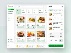 the food ordering app is displayed on a computer screen, with green and yellow accents