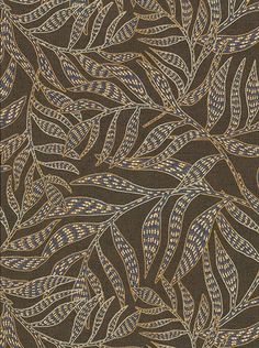 a brown background with blue and gold leaves