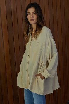 Woven cotton gauze oversized button down long sleeve top Effortless Long Sleeve Cotton Top, Long Sleeve Cotton Shacket With Buttons, Cotton Long Sleeve Shacket With Buttons, Collared Shirt For Fall Loungewear, Collared Shirt For Loungewear In Fall, Oversized Buttoned Tops For Loungewear, Cotton Long Sleeve Shacket With Button Closure, Oversized Loungewear Tops With Button Closure, Oversized Button Closure Top For Loungewear