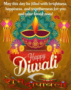 happy diwali greeting card with colorful lights and flowers on the occasion of diwali