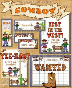 cowboy themed classroom posters and bulletins for the children's book, which is written in