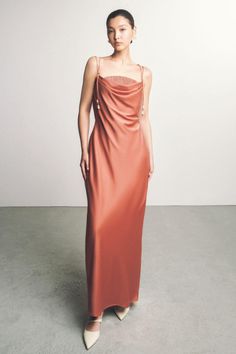 Women's Kieu Thu Slip Pleated Chest Silk Cade Maxi Dress XS/S/M/L/XL Coral MEAN BLVD Pre-draped Floor-length Silk Evening Dress, Pre-draped Floor-length Silk Dress For Gala, Pre-draped Silk Gala Dress, Silk Ruched Pre-draped Evening Dress, Pre-draped Silk Slip Dress For Gala, Silk Evening Dress With Pleated Details, Ruched Satin Evening Dress, Silk Long Dress With Pleated Bodice, Silk Pleated Floor-length Gown