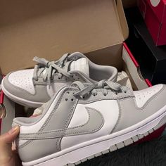 Upgrade Your Look With These Trendy Gray And White Casual Shoes For Women. Nike Shoes Gray, White Casual Shoes, Gray Nike, Upgrade Your Look, Grey Nikes, Grey Shoes, Nike Dunk Low, White Casual, Nike Dunk