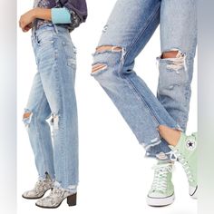 Free People Tapered Baggy High Rise Boyfriend Denim Jeans Pants In Mid Century Blue Button Fly Fringe Hem See Pictures For Measurements Mid Century Blue, Denim Jeans Pants, Jeans Free People, Boyfriend Denim, Free People Jeans, Jeans Pants, Denim Jeans, Free People, High Rise