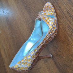 Enzo Angliolini Magnify Stiletto Heels New Without Tags Size 8.5 Color: Copper/Amber Croc Embossed Peep Toe Leather Upper Heel: 4" Smoke Free Home Gold Orange, Orange Gold, Emboss, Shoes Women Heels, Stiletto Heels, Amber, Leather Upper, Shoes Heels, Copper