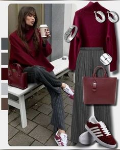 Fall Outfits 2024 Burgundy, Outfit Inspo Autumn 2024, Autumn Trends 2024 Outfits, Fall Burgundy Outfit, Grey Burgundy Outfit, Burgundy And Red Outfit, Burgundy Autumn Outfit, Fall Outfits Burgundy, Burgundy Vans Outfit